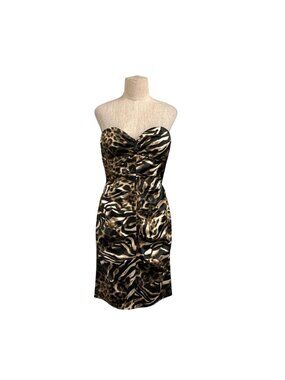 Vintage Y2K Jump Apparel Wendye Chaitin Strapless Ruched Animal Print Cocktail D